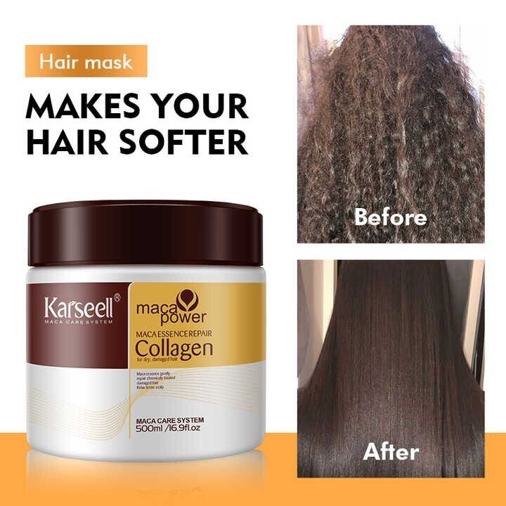Karseell Collagen Hair Treatment Deep Repair Conditioning Argan Oil Collagen Hair Mask Essence for Dry Damaged Hair All Hair Types 16.90 Oz 500ml