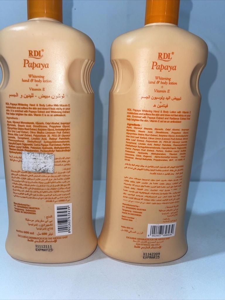 Lot 2- Papaya Hand and Body Lotion Moisturize Orange 600 Ml