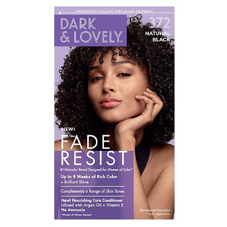 Dark & Lovely, Fade Resist Permanent Hair Color, 372 Natural Black